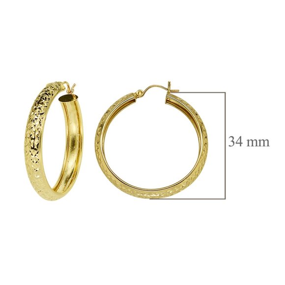 Diamond Cut Hoop Earrings 14K Yellow Gold - Picture 4 of 4